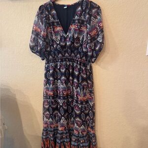 Old Navy Pink and Red Puff Sleeve Maxi Sundress